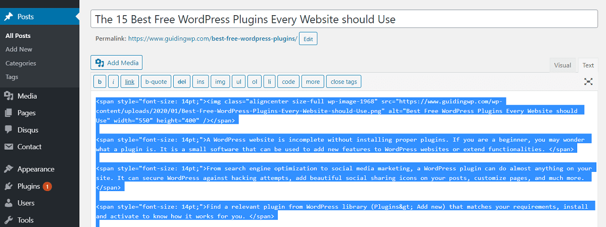 Duplicate WordPress page classic editor