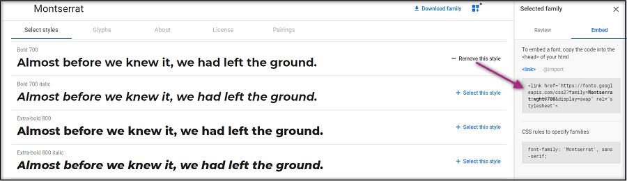 Embed Google Fonts